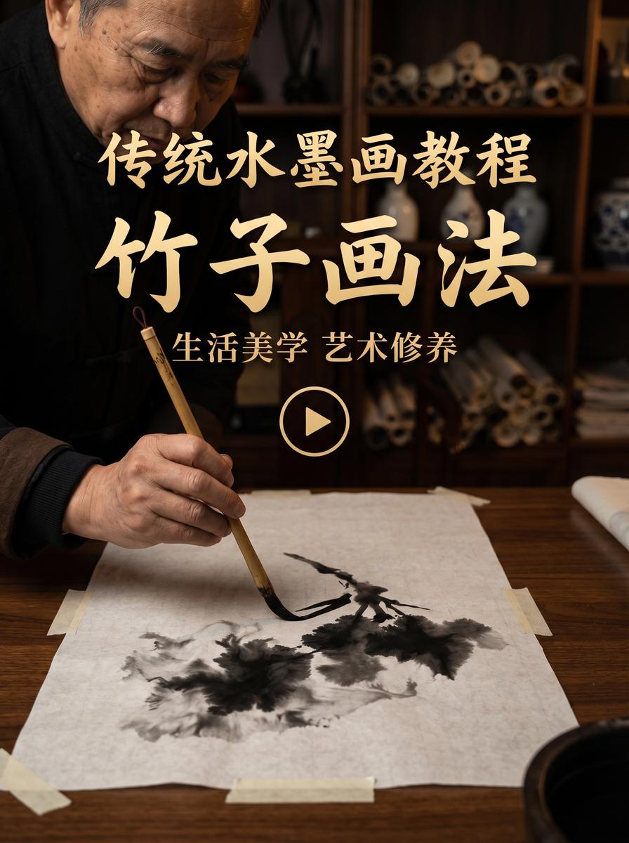 17C 水墨画视频教程：竹子画法入门与笔墨技法 - www.uobscoi.cn
